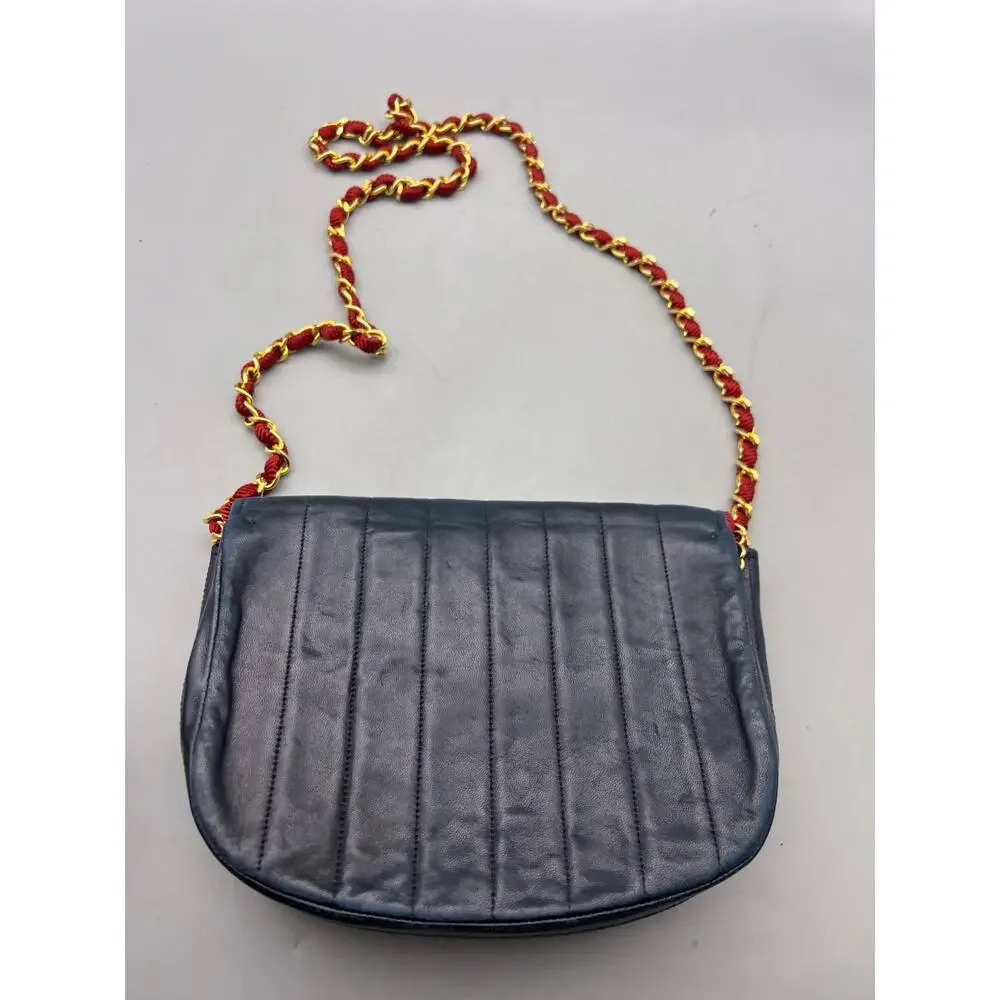 CHANEL Mademoiselle Lambskin Black Grosgrain Half Moon Flap Shoulder Bag